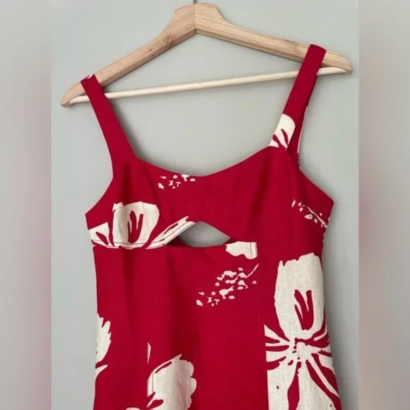 NEW Reformation Belma Linen Mini Dress Paradise Lost Red Floral | US 2 UK 4 - Picture 8 of 12